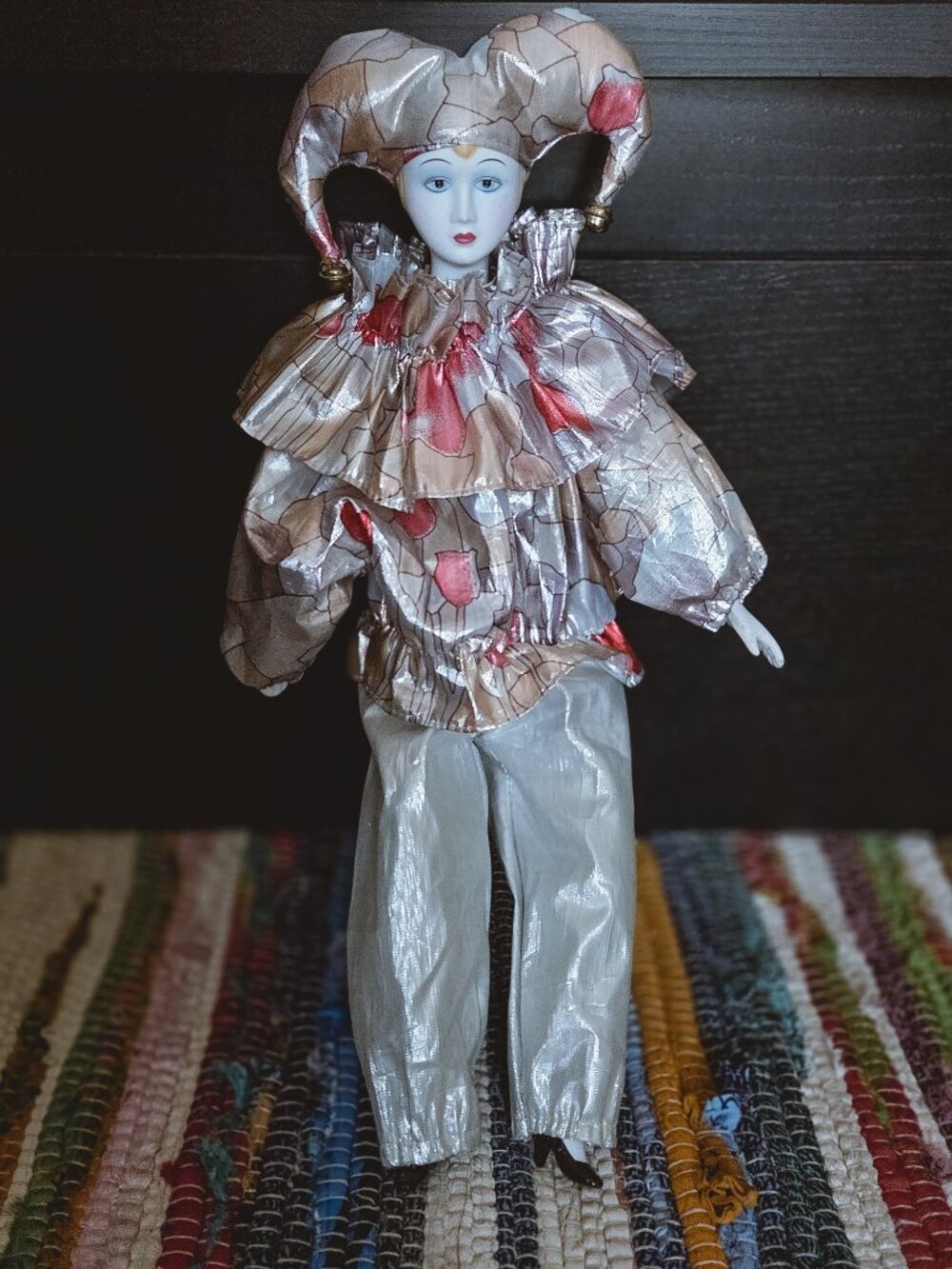 Vintage Unique Harlequin Clown Doll 16” Porcelain Venetian Carnival
